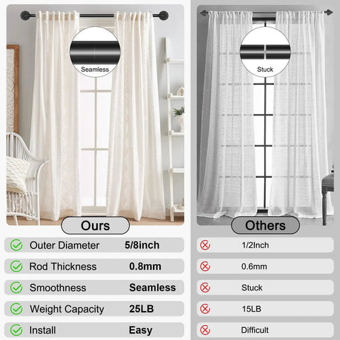 Comparison of Two Pack Curtain Rods For Windows 28 To 48 Inch Five Eighth Inch Matte Black Adjustable Wrap Around Curtain Rods