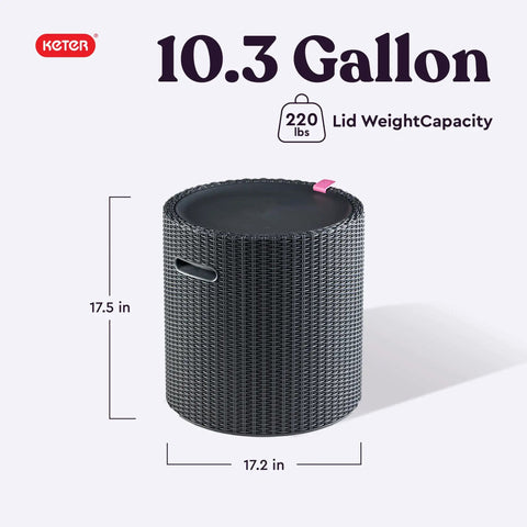 Cool Side Table And Ice Chest Storage 3 In 1 Backyard Patio Table With Insulated 10.3 Gallon Ice Bucket For Beverages And Party Bar Decor Portable Graphite Finish, showing dimensions