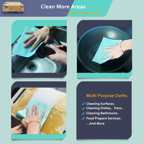 Heavy Duty Reusable Cleaning Cloths 50 Pack 11.8 By 15.7 Inches Beefed Up Dish Towels being used in kitchen for cleaning