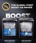 Countertop Ice Maker With Spring Loaded Expanding Ice Basket Holds 2.5L Of Ice And Up To 9 Cups Delivers 9 Cubes In About Six Minutes Two Ice Sizes Self Cleaning With LED Touch Control For Home Kitchen Or Office On Demand Ice showing expansion feature