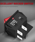 Beefy 30A 250V DPST Rocker Switch With Red Illuminated Indicator 4 Pin for 120V or 240V use showing the snap-in design.