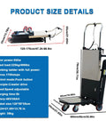 Professional Electric Stair Climbing Dolly With Thick Rubber Tracks And Adjustable Speed, Folding Heavy Duty Moving Cart With Size Details.