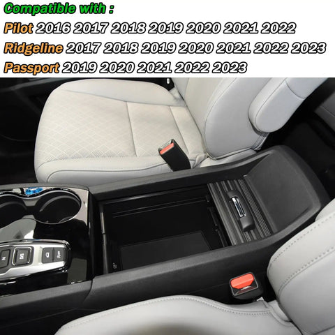 Honda Center Console Dividers For Pilot, Ridgeline And Passport 2016-2023 Easy Install Kit shown in installed vehicle interior
