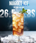 Nugget ice in a glass with drink, showcasing how Countertop Nugget Ice Maker Pebble Ice Machine produces 26.5 lbs daily.