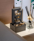 Small Desktop Waterfall Fountain 9.65 Inches For Desk Zen Vibes And Relaxation, 3 Tier Stone Water Feature with LED on table