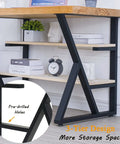 3-Tier Metal Table Legs Set Of 2, Beefy Black Steel Desk And Dining Table Legs, 28 Inch Tall By 24 Inch Wide, K-Shaped Industrial Modern Heavy-Duty Support For Tables, Desks, And Workstations with attached wooden shelves