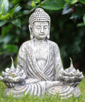 Chill Zen Buddha Statue With LED Solar Lotus Lights For Garden Patio Decor Sitting Meditating Sakyamuni Figurine on grass