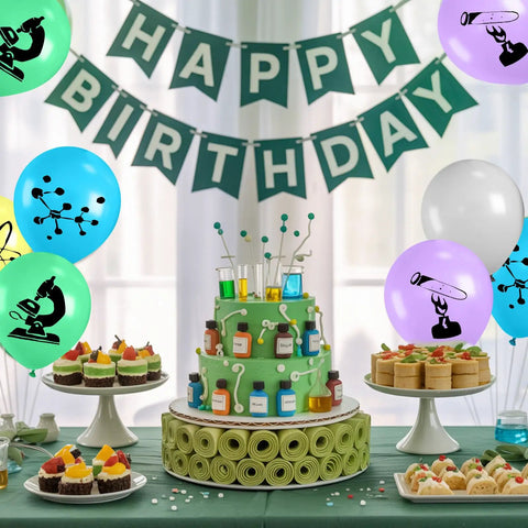 Science Party Balloons Set 12 Inch Confetti Balloons With Atoms And Microscopes Prints In Gray Blue Yellow Green Purple For Boys Birthday