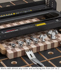 Rout N Plane Bench Top Board Mill XL Router Sled For Flattening And Surfacing Cutting Boards And Glued Up Panels Up To 24 Inches Wide, DIY Friendly Easy To Use Heavy Duty Build USA Made with woodworking tools visible