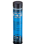 Front view of Quicksilver 2-4-C marine grease with PTFE, 3 oz cartridge, blue label and black cap.