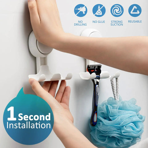 Two Pack Suction Cup Razor Holder For Shower And Bathroom Organizer No Drill Easy Install Strong Suction Wall Hooks For Razor Towel Loofah Shaver Soap White