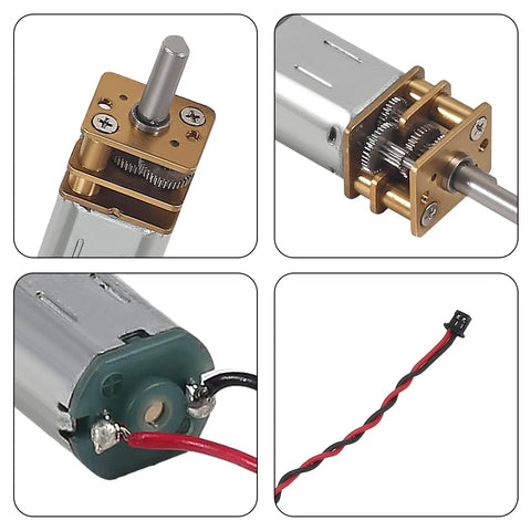 Close-up view of Eight Pack Mini N20 Gear Motors Micro DC 3V To 6V With Full Metal Gearbox for DIY Robots and RC Cars, showing gears and leads.