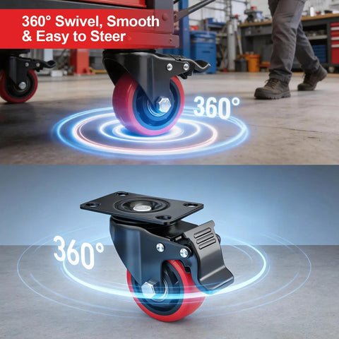 Tough As Nails 3 Inch Heavy Duty Caster Wheels With Dual Swivel Brakes Set Of 2 showcasing 360° swivel smooth rolling functionality.