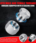 Pikwo 180 Pc Master Industrial Hydraulic Cap And Plug Kit For Hose Tube Pipe Fitting showing male and female threaded sealing cones.