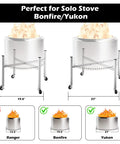 Firepit Stand With 360 Degree Swivel And Locking Wheels Stainless Steel Elevating Stand For 19.5 To 27 Inch Fire Pits Including Solo Stove Bonfire Yukon Great For Grilling And Chillin In The Backyard, showing compatibility with Bonfire and Yukon models.