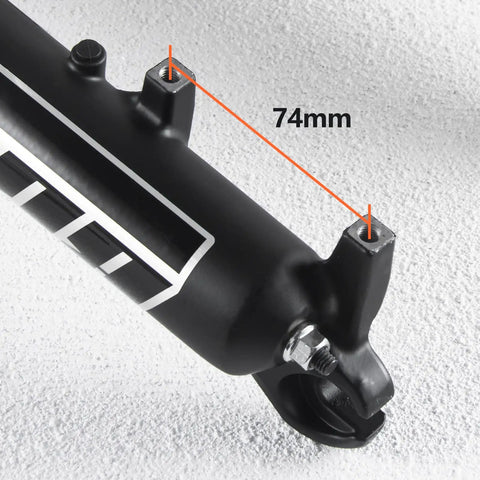 Beefy Fat Tire MTB Suspension Fork For 20 To 26 Inch Fat Bikes, 100mm Travel, close-up view of fork dropout with 74mm measurement