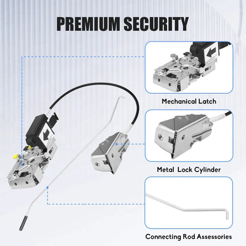 Front Left Door Latch Lock Assembly With Actuator And Cable Rod Kit For 1992 To 1997 Ford Bronco F150 F250 F350 Replacement F4TZ-15219A65-A F4TZ15219A65A, showing components labeled for security.
