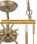 Dope Antique Gold Chandelier Modern Farmhouse Light Fixture With Eight Arms And Adjustable Height close-up details, champagne finish