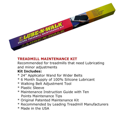 Patented Treadmill Lubrication System With 24 Inch Applicator Wand, Easy To Use, Made In USA, Endorsed By Major OEMs box front view