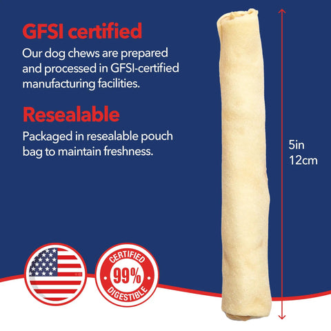 Made In USA Thick Beefhide Chews For Dogs Long Lasting Rawhide Bones Five Inch Chews Pack Of 22 From American Cattle
