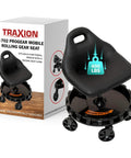 Rolling Gear Seat On Wheels With 400Lb Capacity And Rotating Gear Tray Five Inch Casters Heavy Duty Garage Shop Chair