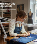 Woman using XL Bifocal LED Magnifying Lamp with 7 Inch Acrylic Lens 2.25x And 6x Magnification for sewing in craft room