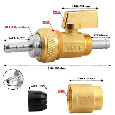 Expandable Telescopic Garden Hose End Adapter With Shut Off Valve And Repair Kit Fits Three Quarter Inch GHT brass fittings