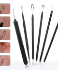 6 Piece Pimple Popper Kit with stainless steel comedone extractors featuring textured grips for blackhead removal and acne control.