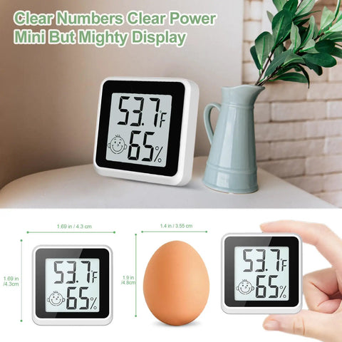 4 Pack Digital Humidity Meter Hygrometer With Thermometer For Home Use And Baby Nursery Accurate Room Temperature Monitor Emoji Display Humidity Sensor To Help You Dial In Humidifiers And Dehumidifiers, white plastic, 1.69 in