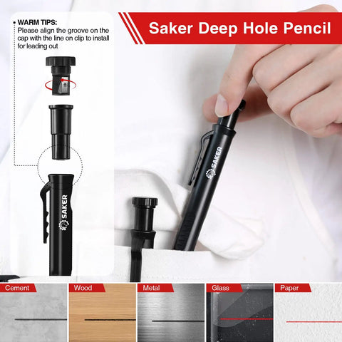 Legit Multi Function Foldable Level Plus Deep Hole Pencil Kit Hella Portable Measuring Ruler With Sharp Scribe Gauge Sweet Gift For Dad DIY image showing Saker Deep Hole Pencil detailed installation guide