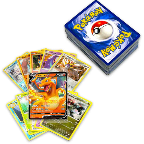 Bulk Trading Card Bundle Featuring Over Fifty Official Picks With Five Guaranteed Holos And At Least One Secret Rare Or Gx Ex Vmax Full Art Tag Team Fire Collection For Dank Card Traders with assorted Pokemon cards and deck.