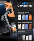 Cup Holder Phone Mount For MagSafe Magnetic Car Holder With Dual Adjustable Bases And N55 Magnet in car with iPhone