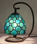 Small Tiffany Style Stained Glass Table Lamp Sea Blue Pearl 10 Inch Tall 6 Inch Wide 8 Inch Long Vintage Accent Night Light