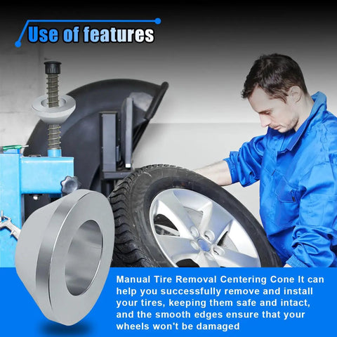 Shop Grade Billet Aluminum Manual Tire Changer Centering Cone with smooth edges for safe tire handling.