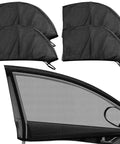 Custom Fit Car Window Mesh Sun Shade For Tesla Cybertruck 2024 2025 2026 in black, providing shade and ventilation on a window.