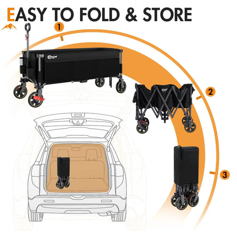 51.2 Inch Long Foldable Wagon With Brakes And Cargo Net shown folded for easy transport in a car trunk