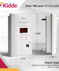 Plug-In Carbon Monoxide Detector With 9V Battery Backup, Digital LED Display showing side and front dimensions.
