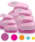 5 Piece Craft Hole Punch Set For Scrapbooking And Card Making, ergonomic spring action paper punches in pink circle shapes