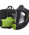 E3000X Clearmaxx Air PAPR Beefy Grinding Hood Kit With Airflow Sensor 3 Speed Blowers HEPA Filter Battery Charger Carry Bag NIOSH Approved Clean Air System For Heavy Grinding, black hood and green blower