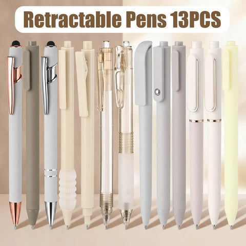 Beige 13 Pack Gel Pens Set With 0.5mm Fine Point Gel Pens And 1.0mm Retractable Ballpoint Pens for smooth writing and quick dry ink