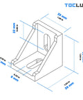 Technical drawing of a bracket from the 10 Sets Black 4040 Aluminum Extrusion Corner Bracket Kit with measurements in millimeters and inches.