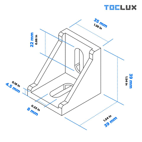 Diagram of bracket dimensions from Beefy Black 4040 Aluminum Extrusion Corner Bracket Kit for 40 Series rail accessories.