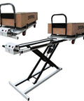 Heavy Duty Industrial Electric Scissor Lift Table With Easy Roll Casters Foldable Hydraulic Platform Cart For Tight Doorways and No Sweat Daily Shop Floor Workloads showing adjustable height and sturdy frame.