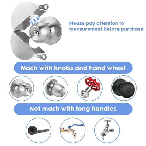 Door Knob Lockout Device With Padlock And Keys, Heavy Duty Lock Cover for Silver knobs and valves, not for long handles.