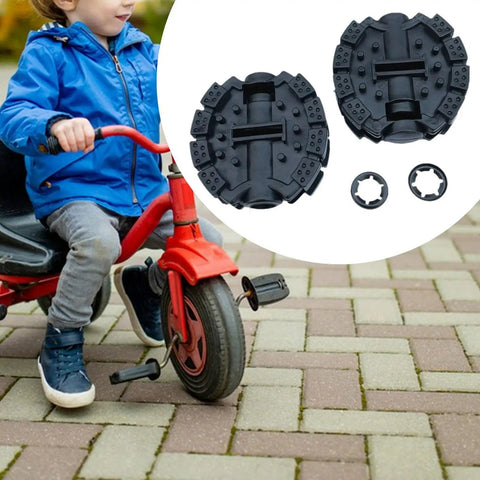 Two Pack Kid Friendly Tricycle Pedals Replacement Set For 1.25cm Rod Rubber Bicycle Pedals For Children Durable Outdoor Cycling Accessories Easy Install Ideal Spare Pedals For Trikes And Small Bikes shown with tricycle