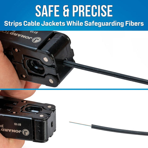 Fiber Optic Drop Cable Stripper For FTTH Cables 3.1 mm X 2.0 mm With FRP Or Steel Strength Members demonstrating clean fiber access