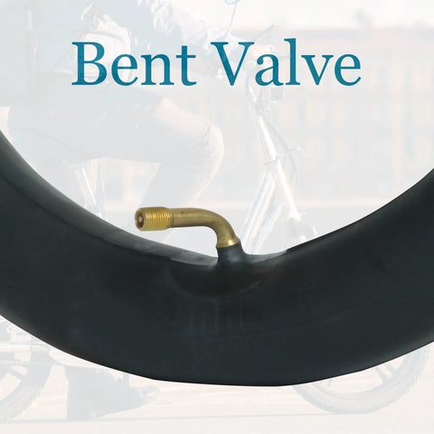 Two Pack Bike Tubes With Bent Valve for electric bikes kids bikes and electric scooters made from butyl rubber close-up