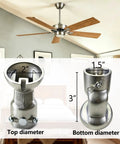 Sloped Ceiling Fan Adapter For Angled Ceilings Up To 45 Degrees Heavy Duty Mounting Bracket with size details in sand nickel finish