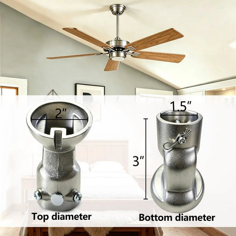 Sloped Ceiling Fan Adapter For Angled Ceilings Up To 45 Degrees Heavy Duty Mounting Bracket with size details in sand nickel finish