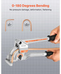 Hand using 3 In 1 Tube Bender For Copper And Aluminum Pipes, Handy Manual Level Bending Tool For One Quarter, Three Eighths, And One Half Inch OD